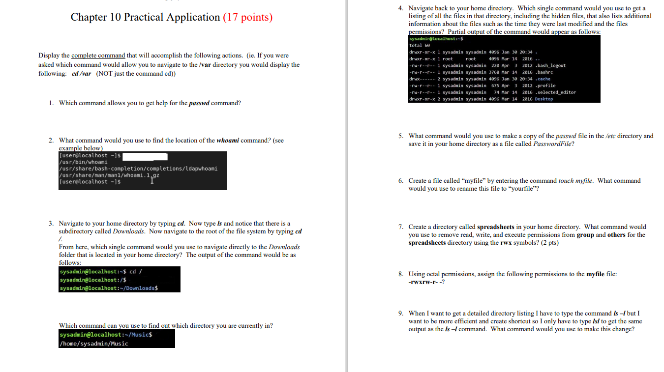 Solved Chapter 10 Practical Application (17 points) Display | Chegg.com