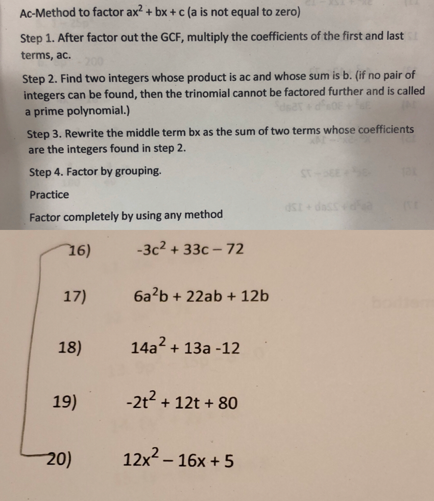 Solved AC-Method to factor ax² + bx + c (a is not equal to | Chegg.com