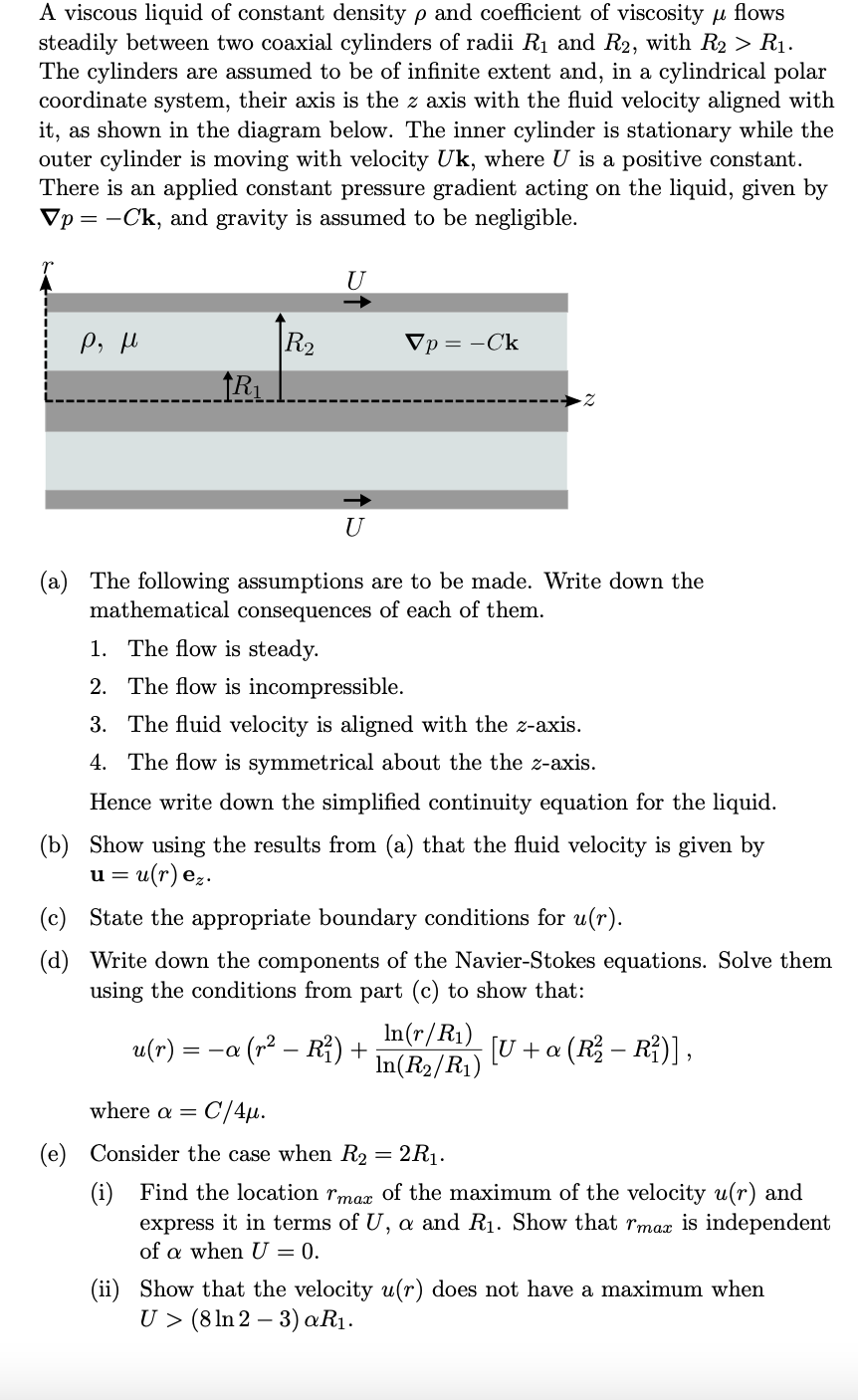 Solved A viscous liquid of constant density ρ and | Chegg.com