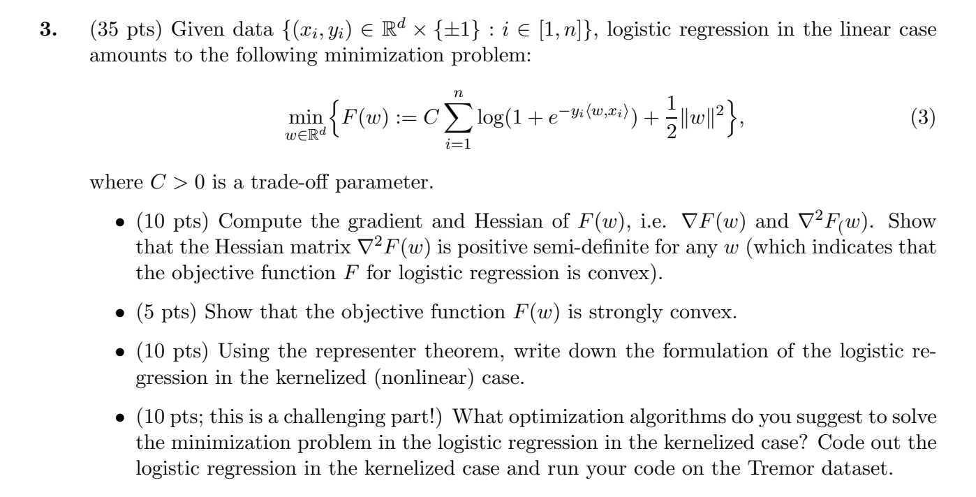 (35 pts) Given data {(xi,yi)∈Rd×{±1}:i∈[1,n]}, | Chegg.com