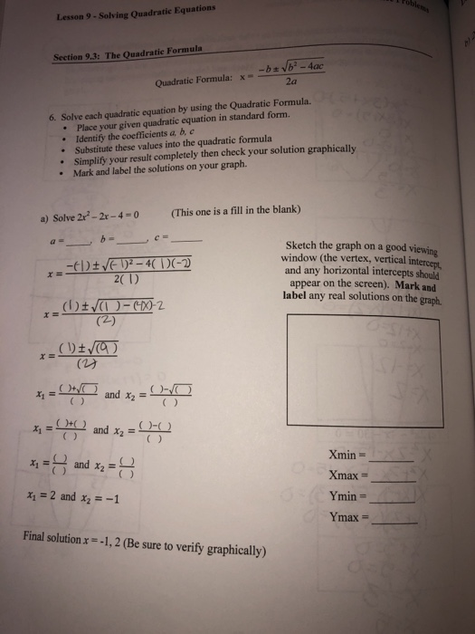 Solved Lesson 9 Solving Quadratic Equations Section 9 3 Chegg Solved Lesson 9 Solving Quadratic Equations Section 9 3 Chegg