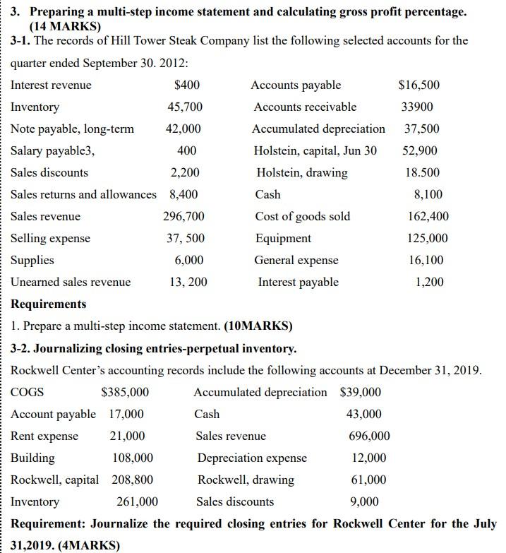 Solved 3. Preparing a multi-step income statement and | Chegg.com