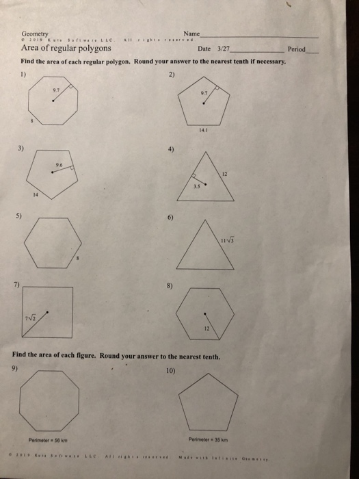 geometry assignment find the area of each answers