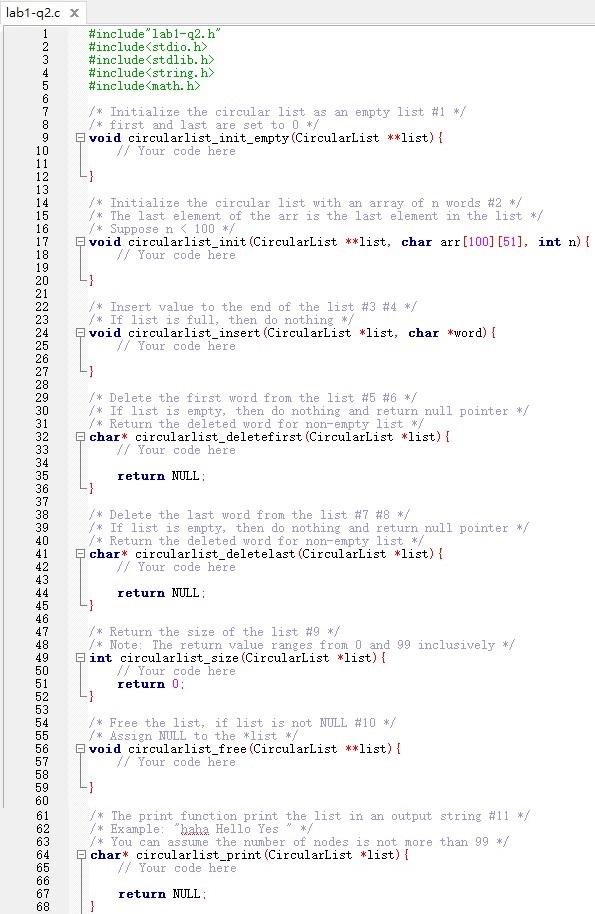 Solved Question 2: Circular list ADT You are going to | Chegg.com