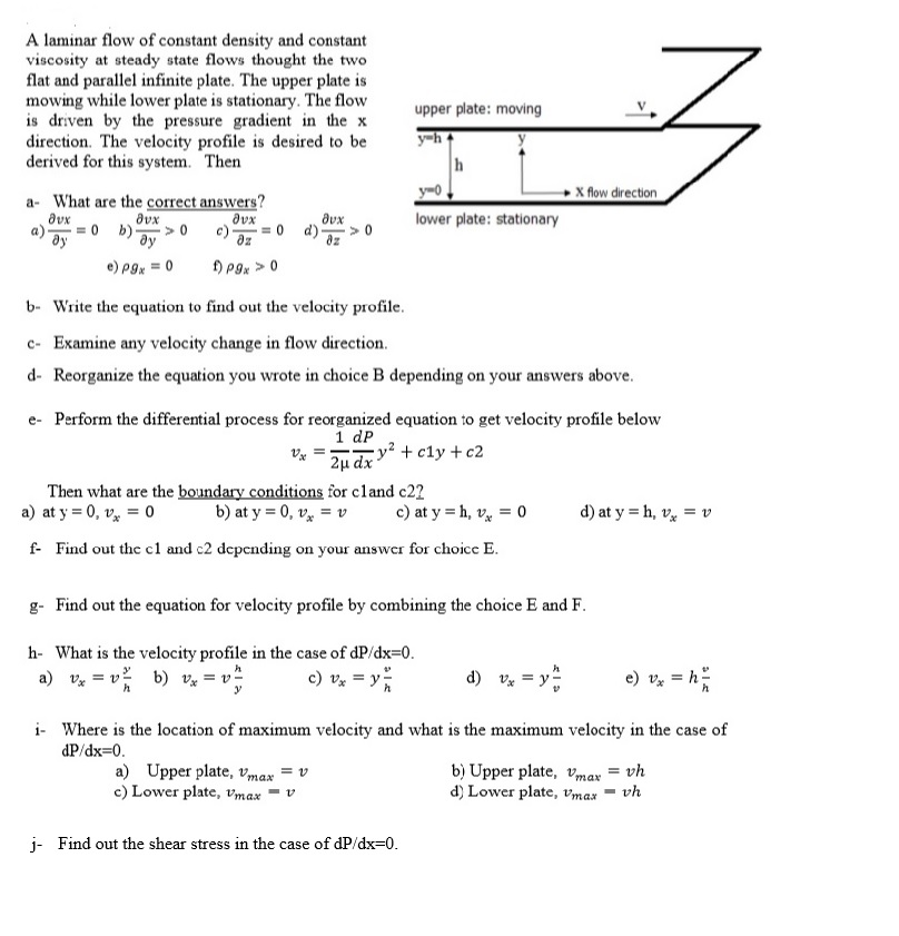 Solved Upper Plate Moving A Laminar Flow Of Constant Den Chegg Com