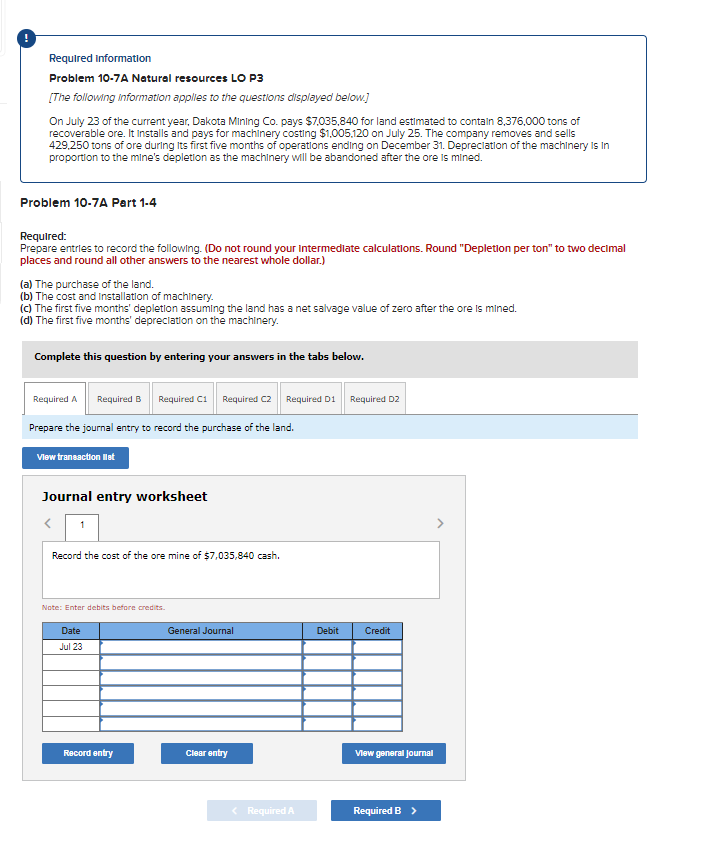 Solved Required Information Problem 10-7A Natural Resources | Chegg.com