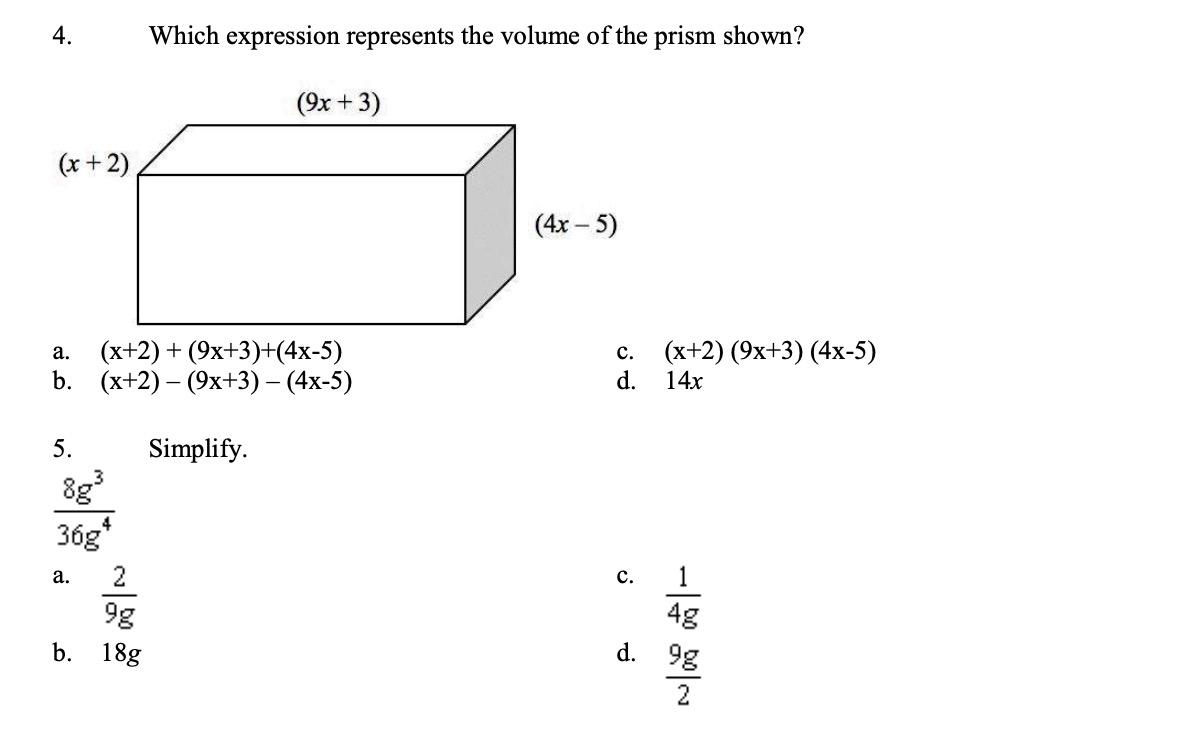 Solved 4. Which expression represents the volume of the | Chegg.com