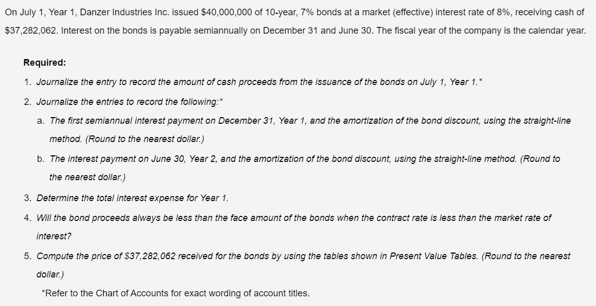Solved On July 1, Year 1, Danzer Industries Inc. issued | Chegg.com
