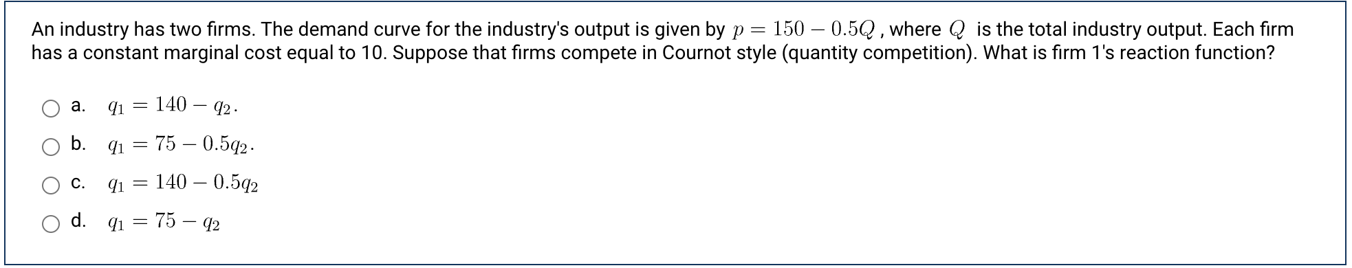 Solved An Industry Has Two Firms. The Demand Curve For The | Chegg.com