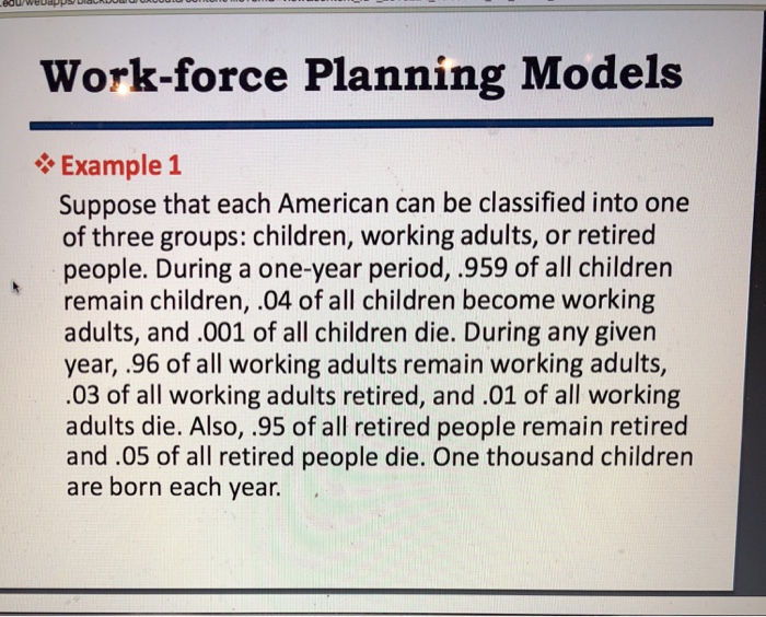 Solved Work-force Planning Models Example 1 Suppose that | Chegg.com