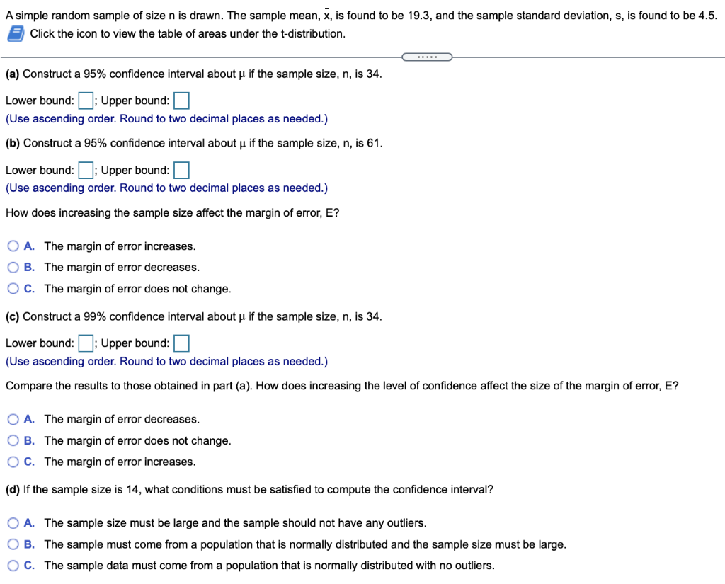 Solved A simple random sample of size n is drawn. The | Chegg.com