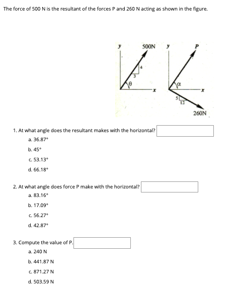 Solved The force of 500 N is the resultant of the forces P | Chegg.com