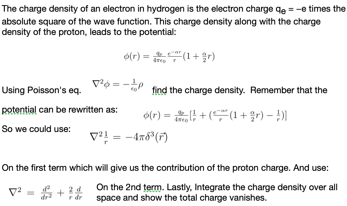 Solved The charge density of an electron in hydrogen is the | Chegg.com