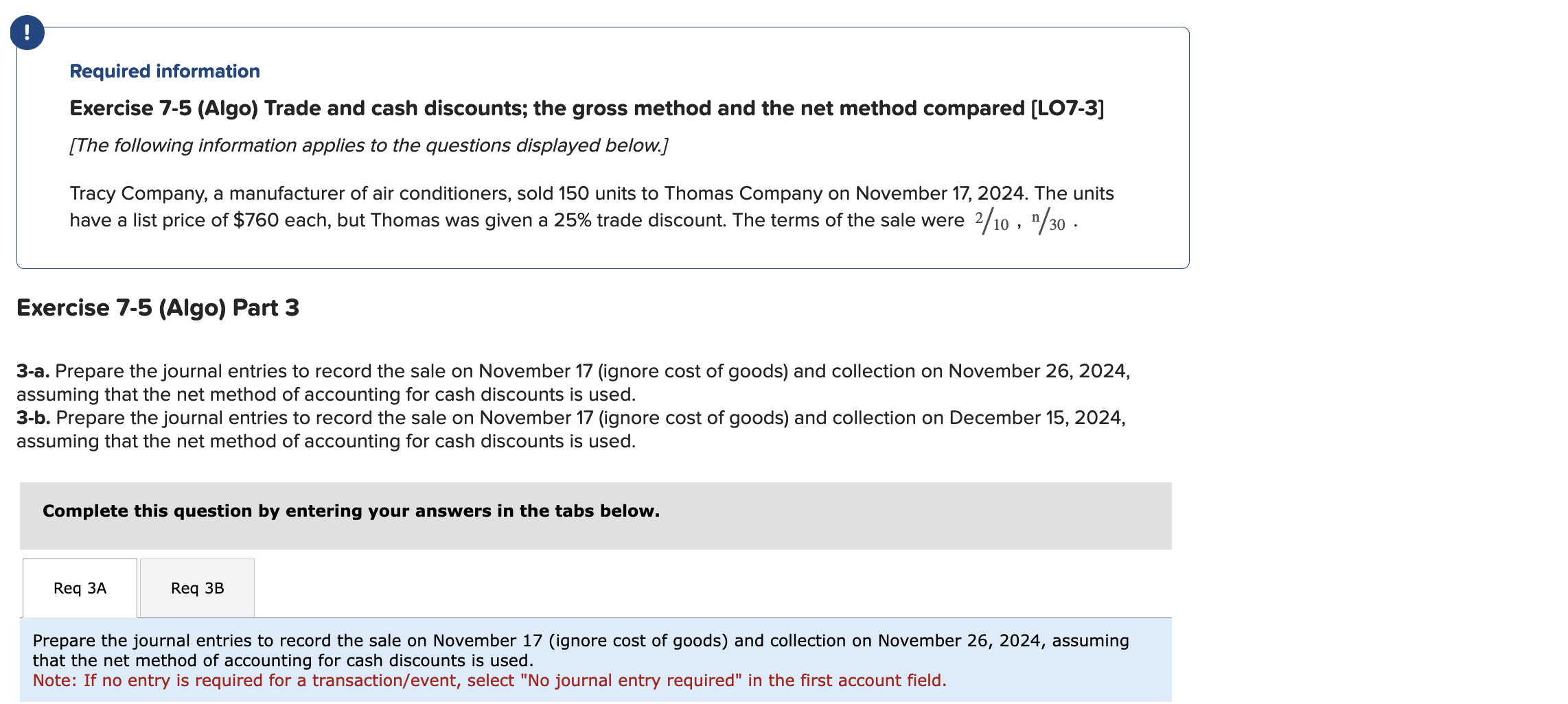 Solved Required information Exercise 7-5 (Algo) Trade and | Chegg.com