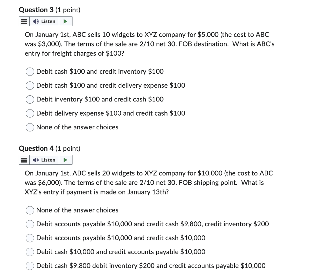 Solved On January 1 st, ABC sells 10 widgets to XYZ company | Chegg.com