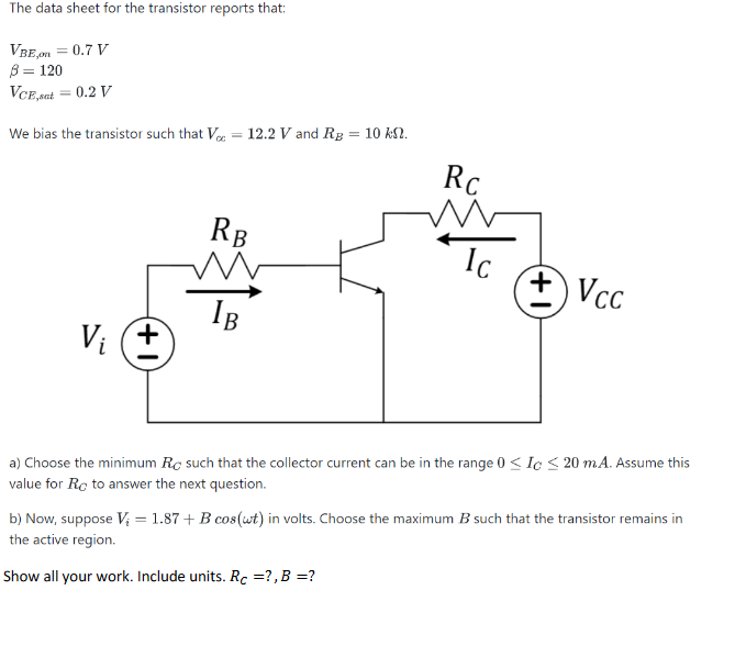 Solved The Data Sheet For The Transistor Reports That: VBE | Chegg.com