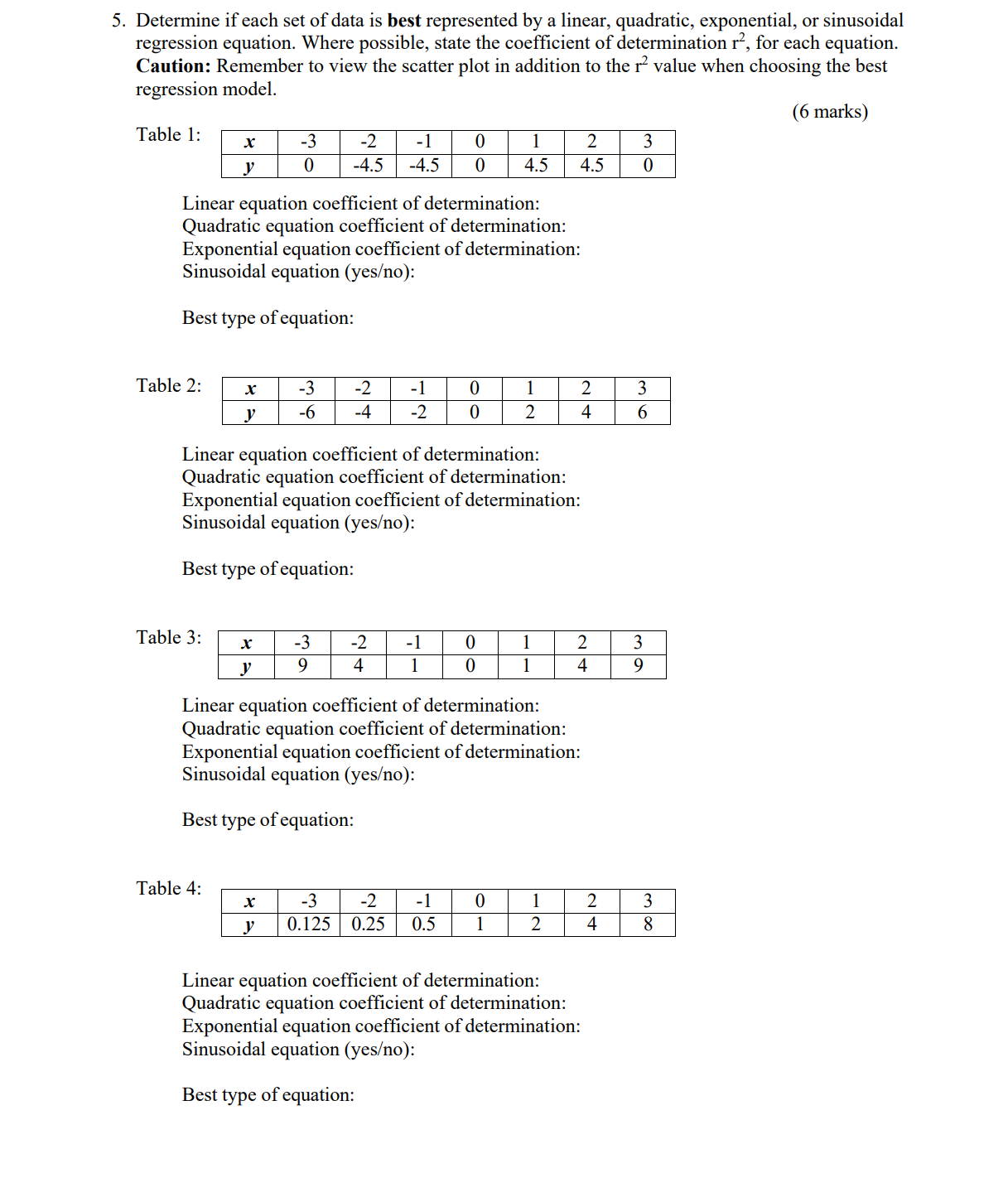 Solved 5. Determine if each set of data is best represented | Chegg.com