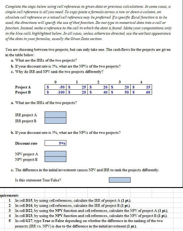 Solved Complete the steps below using cell references to