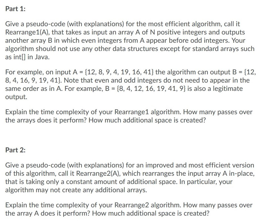 Solved Part 1: Give a pseudo-code (with explanations) for | Chegg.com