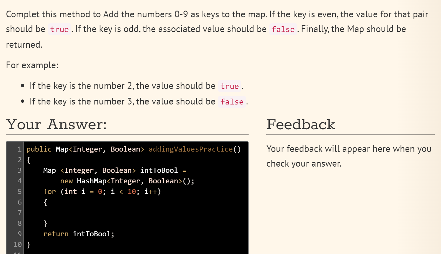 Solved The following Map should have 7 entries, with a | Chegg.com