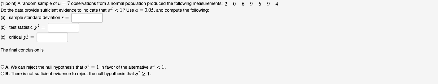 Solved (1 point) A random sample of n = 7 observations from | Chegg.com