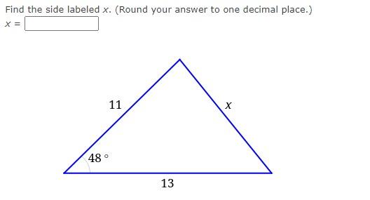 Solved Find the side labeled x. (Round your answer to one | Chegg.com