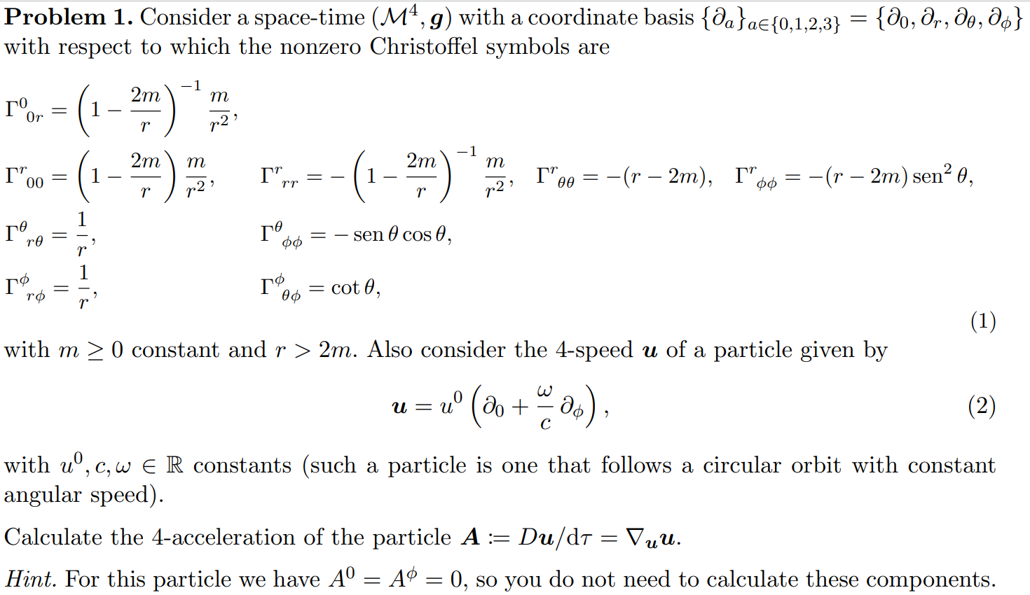 Solved Problem 1. Consider a space-time (Mª, g) with a | Chegg.com