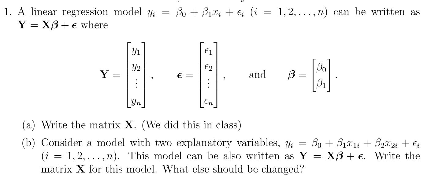 Solved A Linear Regression Model Yi β0 β1xi I I Chegg Solved A Linear Regression Model Yi β0 β1xi I I Chegg
