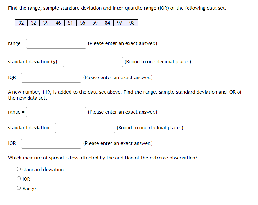 Solved Find the range, sample standard deviation and | Chegg.com