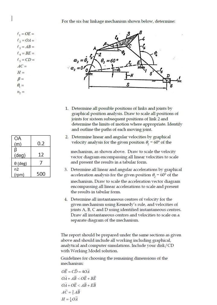 Solved 1 For the six-bar linkage mechanism shown below, | Chegg.com