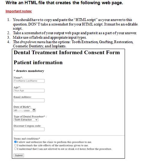Solved Write an HTML file that creates the following web | Chegg.com