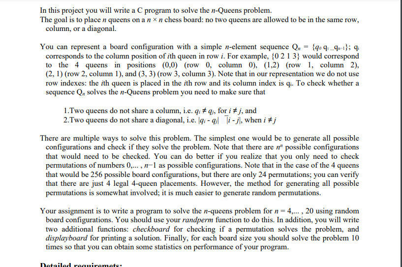 Solved In this project you will write a C program to solve | Chegg.com