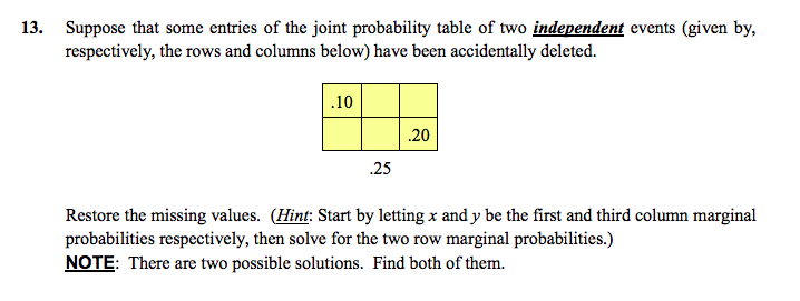 Joint Probability Table | Decoration Examples