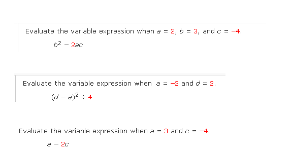 Solved Evaluate the variable expression when a=2,b=3, and | Chegg.com