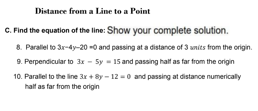 Solved Distance from a Line to a Point c. Find the equation | Chegg.com