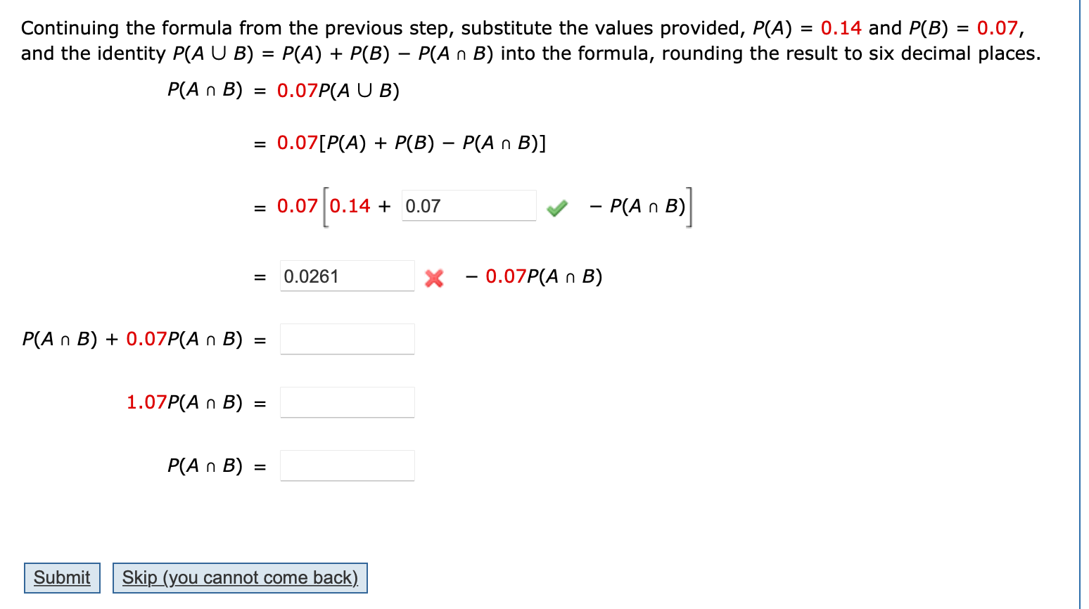 Solved = Continuing the formula from the previous step, | Chegg.com