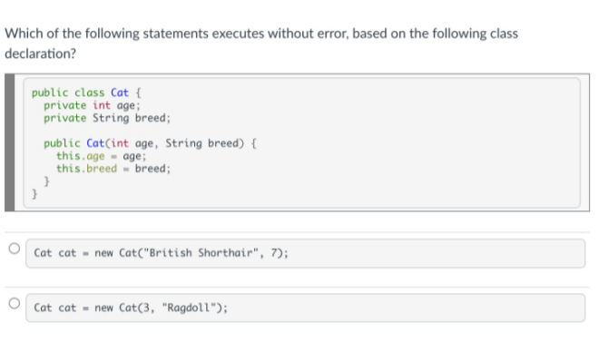 Solved Which of the following statements executes without | Chegg.com