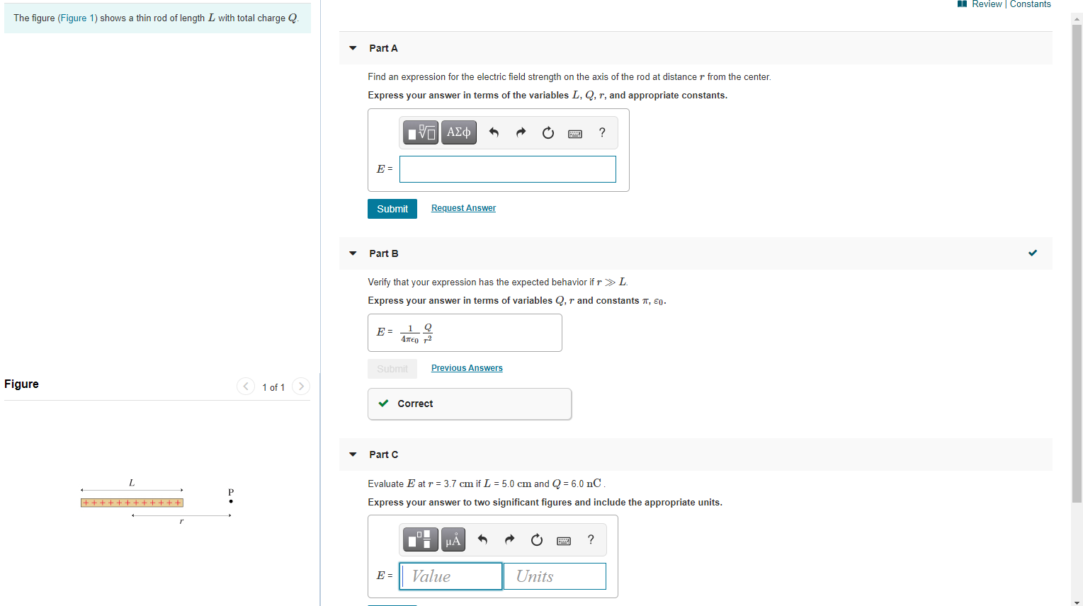 Solved 1 Review Constants The figure (Figure 1) shows a thin | Chegg.com