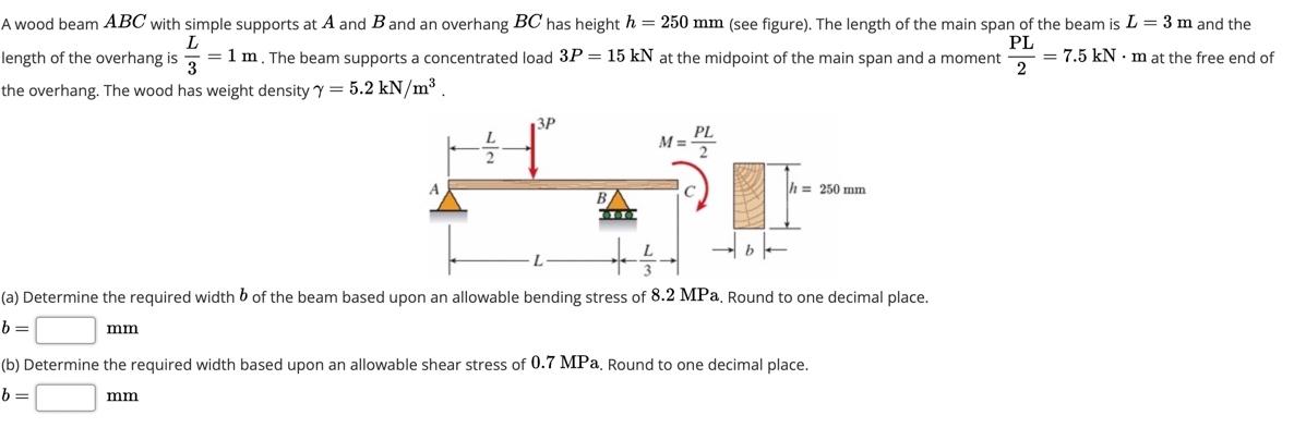 Solved A Wood Beam ABC With Simple Supports At A And B And | Chegg.com