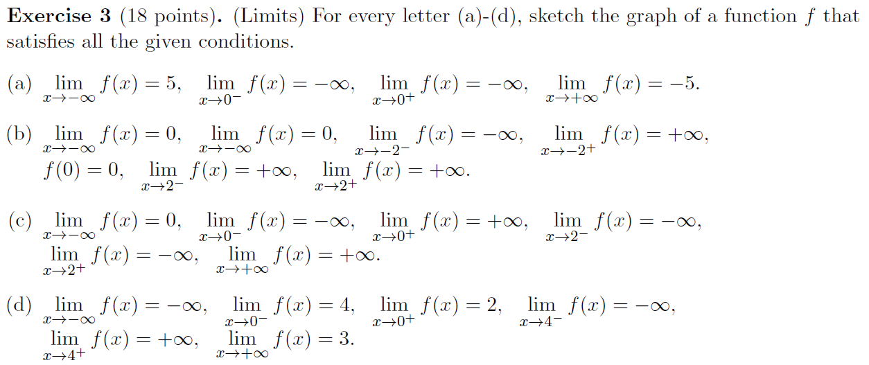 Solved Exercise 3 (18 points). (Limits) For every letter | Chegg.com