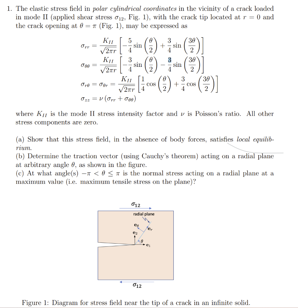 1. The elastic stress field in polar cylindrical | Chegg.com