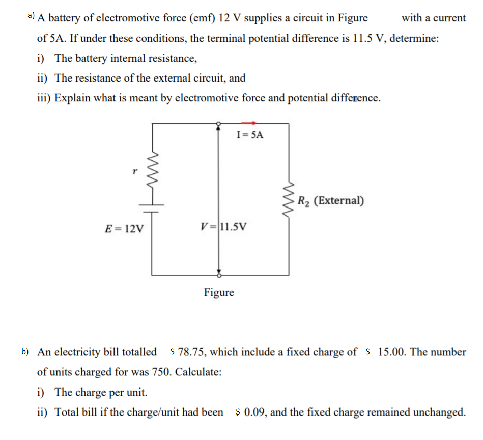 Solved A battery of electromotive force (emf) 12 V supplies | Chegg.com