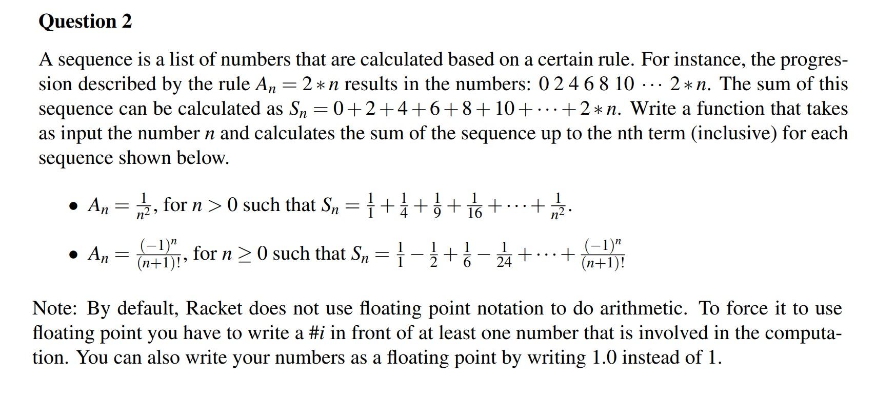 Solved A sequence is a list of numbers that are calculated | Chegg.com