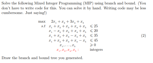 Solve The Following Mixed Integer Programming (MIP) | Chegg.com