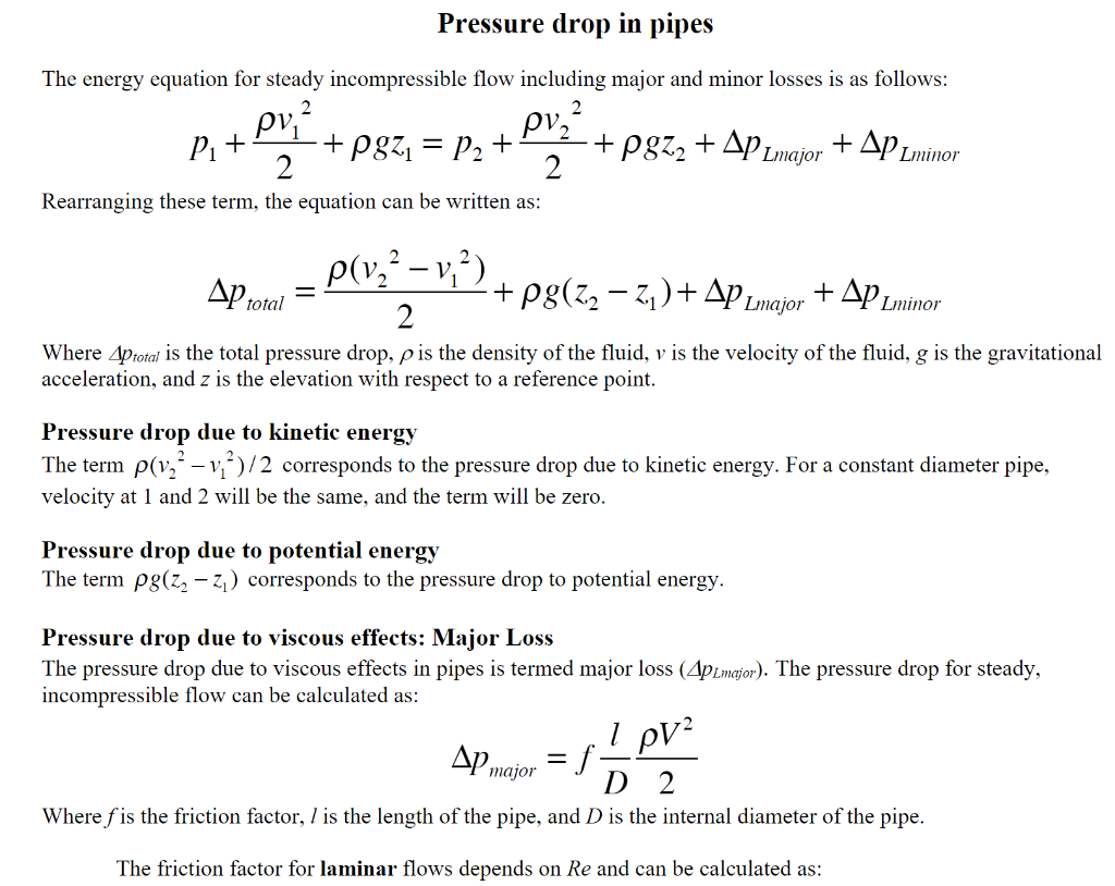 Solved Project Case Calculate the pressure drop in a