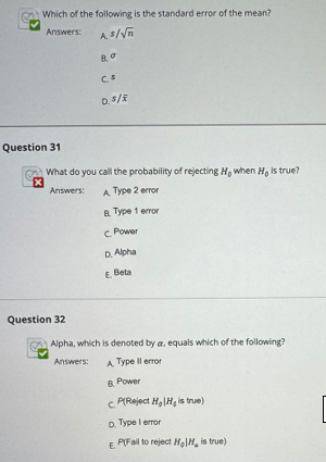 Solved Which of the following is the standard error of the | Chegg.com