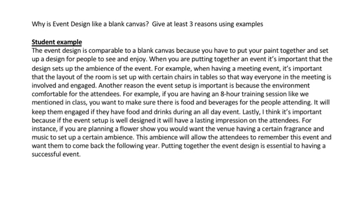 Solved Why is Event Design like a blank canvas Give at Chegg