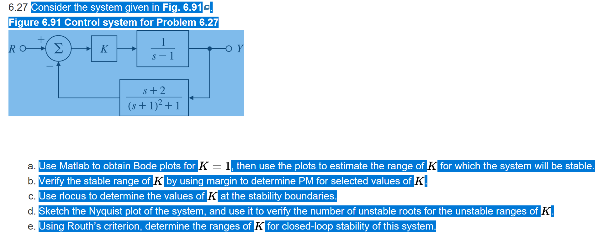 Solved 6.27 Consider the system given in Fig. 6.91민. Figure | Chegg.com