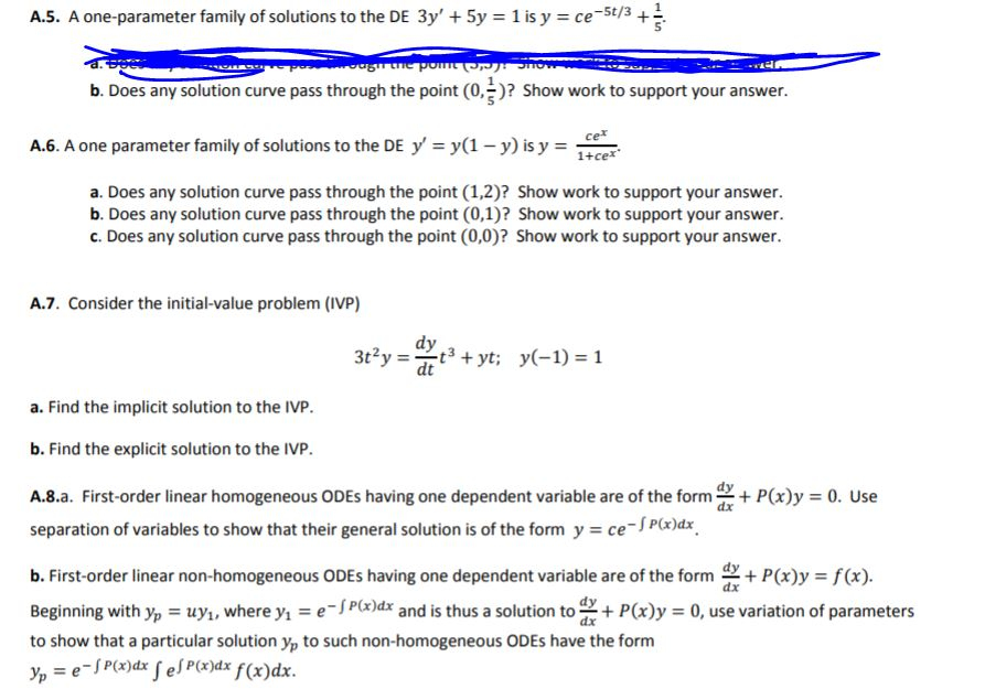 Solved A.5. A oneparameter family of solutions to the DE