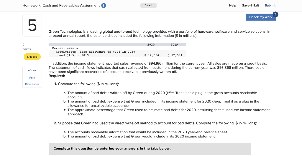 Homework Cash and Receivables Assignment i Green